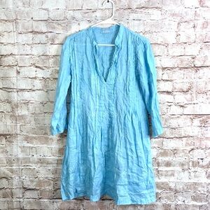 CP Shades x Calypso St. Barth Blue Linen Embroidered Pintuck Tunic Size Small